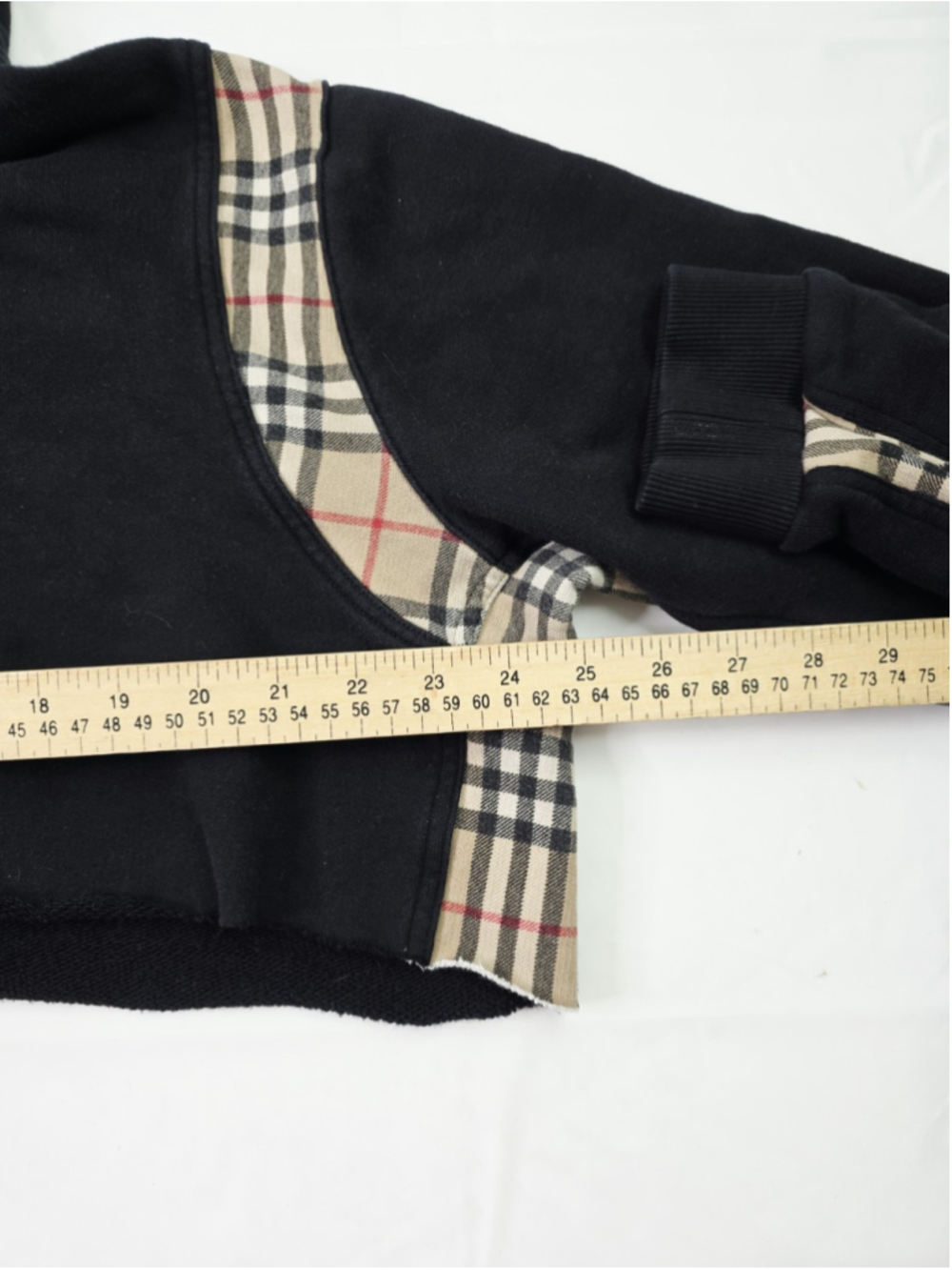 BURBERRY Hoodie Pullover Black Cropped Cut Off See Dec. Size XL - Picture 4 of 6